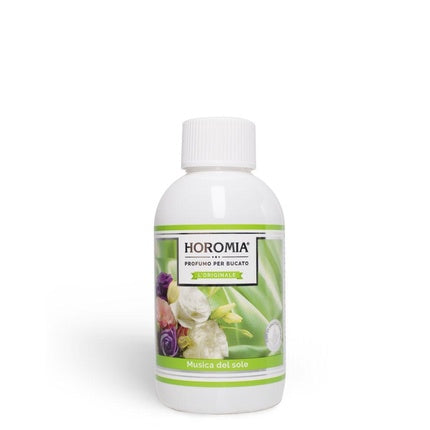 Produs de parfum pentru uscătoare, Horomia, Musica Del Sole, flacon alb, etichetă verde