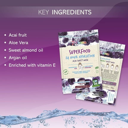 Masca fata 7th Heaven Superfood, acai, 24H hidratare
