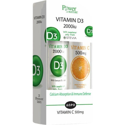 Tablete efervescente Power Health cu Vitamina D3 și C, Portocală, Stevia