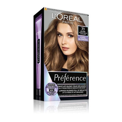 Vopsea de par, L'Oréal Paris, Preference Creme 7.1 Blond Cenusiu Islanda, 174ml