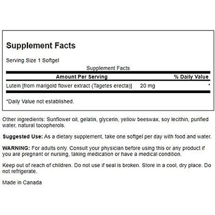 Supliment alimentar Swanson Lutein 20mg, 60 softgeluri