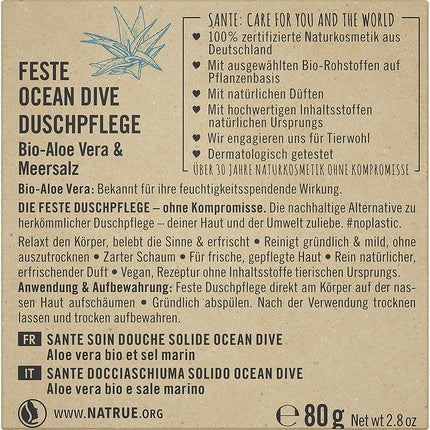 Săpun de duș SANTE Naturkosmetik Ocean Dive cu Aloe Vera organică și sare de mare 80g