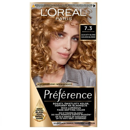 Vopsea de păr L'Oréal Preference 7.3 Golden Blonde, cutie 248 g
