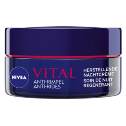 Cremă de noapte Nivea Vital Restorative Anti-riduri, ambalaj albastru închis cu bandă roșie