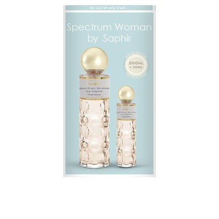 Set Parfum Saphir Spectrum Woman EDT, 200ml + 30ml, Sticlă decorată cu elemente aurii