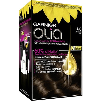 Vopsea păr Garnier Olia, 4.0 Nuanță Castaniu Pur, Fără Amoniac, 230 g