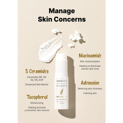 Balsam Hidratant Facial, Thank You Farmer, Rice Pure Aqua Multi Balm, Extract de Orez, Textură Cremoasă, Ambalaj Alb