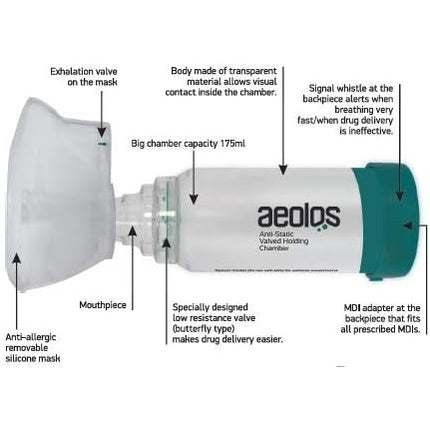 Camera inhalatoare Anti-Static Valved Holding, Aeolos, alb-verde