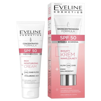 Eveline Rich Moisturizing Cream SPF50, Hyaluronic Acid, Normal And Dry Skin, 30ml