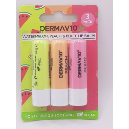 Balsam buze Dermav10 - Set 3 buc (Watermelon, Peach & Berry)