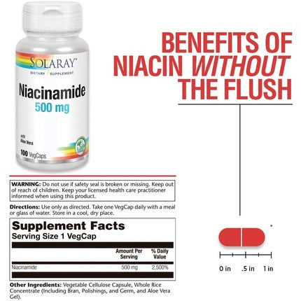 Vitamina Niacinamidă Solaray 500mg, galben, 100 capsule