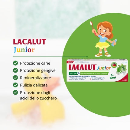 Pastă de dinți, Lacalut, Junior, măr și mentă