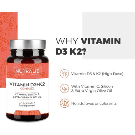 Complex Vitamina D3 + K2, Nutralie, 60 capsule moi, 1000 IU, Ulei de Măsline Extra Virgin