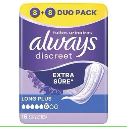 Serviete igienice Always Discreet Long Plus pentru femei cu incontinență urinară, 16 buc