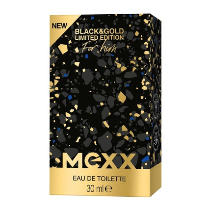 Eau de Toilette Mexx Black & Gold Limited Edition Man, parfum pentru bărbați, design negru și auriu