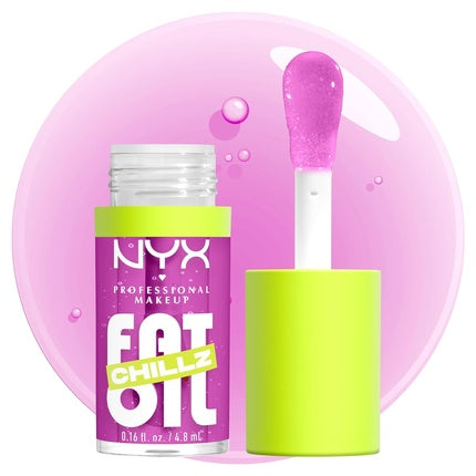 Bling Gloss, NYX Professional Makeup, Fat Oil Chillz, roz cu sclipici, capac verde neon