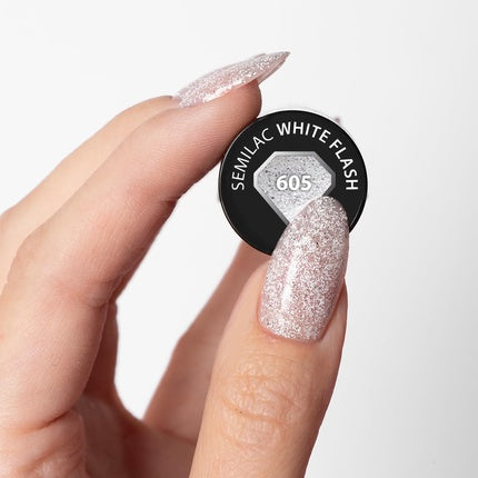 Esmeu UV Semilac White Flash 605, culoare argintie cu glitter, capacitate 7ml
