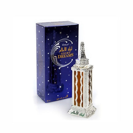 Perfum Al Haramain Night Dreams Silver, flacon argintiu cu design de turn
