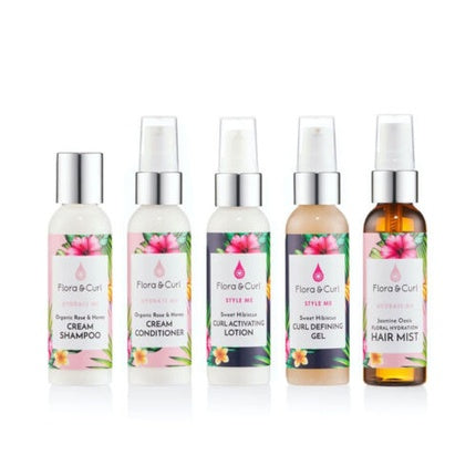 Set Produse Pentru Păr, Flora & Curl, Set Mini Essentials, 5 Piese, Ambalaj Colorat