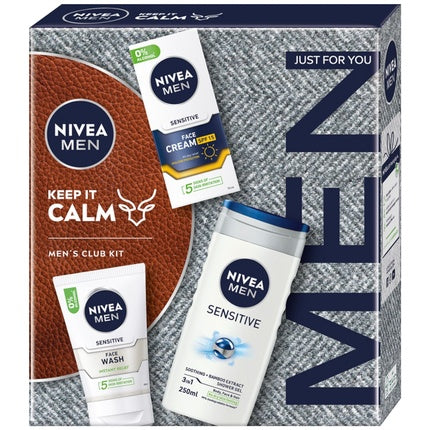 Nivea Men Keep It Calm Set, Kit Cadou Bărbați, Curățare și Îngrijire Sensibilă (Cremă Facială 75ml + Gel de Spălat 100ml + Gel Duș 250ml)