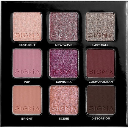 Sigma Beauty Electric Pink Eyeshadow Palette, 3x3 culori, ambalaj negru mat