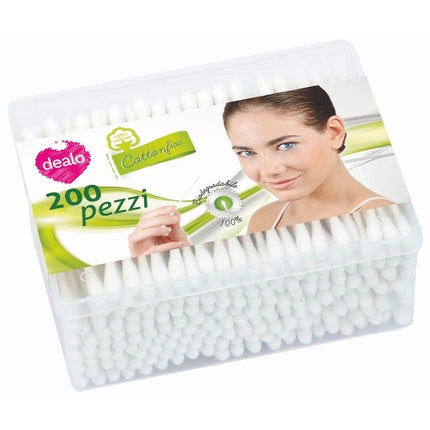 Dealo Round Cotton Bud, 100% bumbac, alb, 200 bucăți