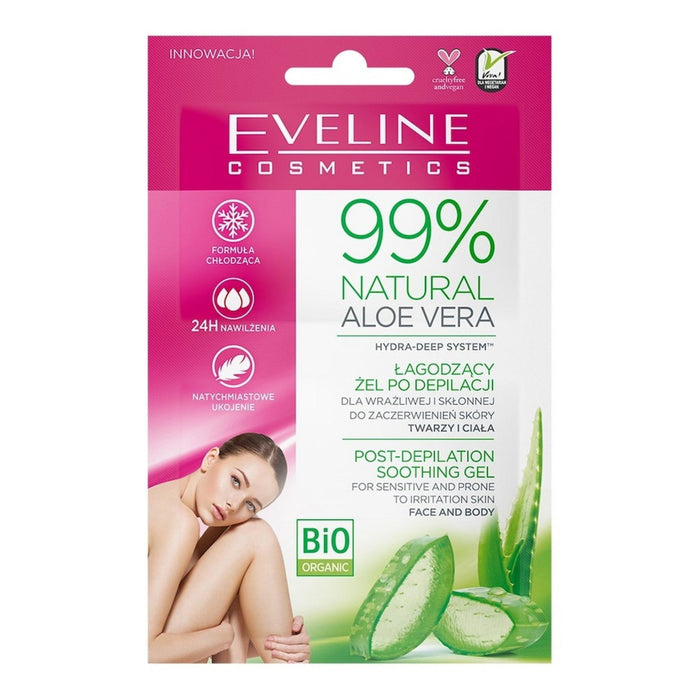 Set gel post-epilare Eveline Cosmetics 99% Natural Aloe Vera, calmant, pentru față și corp, 2 x 10 ml