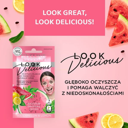 Mască curățare față, Eveline Cosmetics, Look Delicious, pepene verde și lămâie