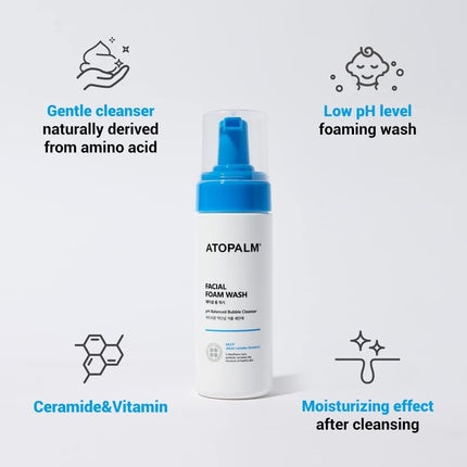 Spumă de curățare facială, Atopalm, alb-albastru, 150ml