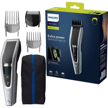 Mașină de tuns, Philips 5000 Series, lavabilă, 3 piepteni, negru, argintiu