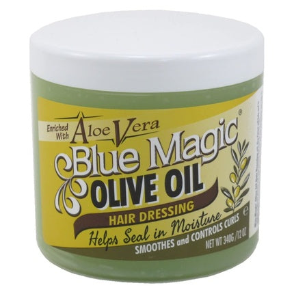 Blue Magic Olive Oil Hair Dressing With Aloe Vera, Cremă pentru păr cu ulei de măsline și aloe vera, 12 Oz