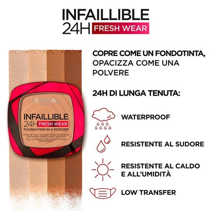 Pulbere compactă L'Oréal Paris Infaillible 24H Fresh Wear, Hazelnut, 13g