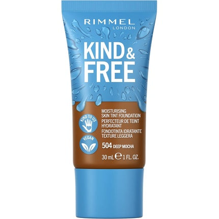 Fondant lichid pentru ten, Rimmel London, Kind + Free Moisturising Skin Tint Foundation, Deep Mocha 504, 30ml