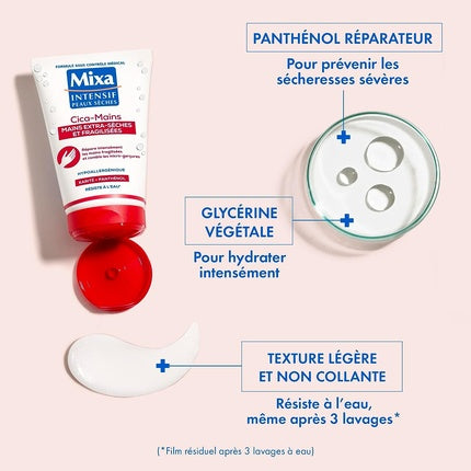 MIXA Cica Intense Hand Cream, Reparare Intensă pentru Mâini Fragilizate, 94 g