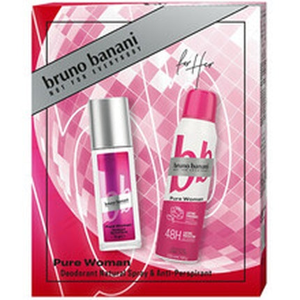 Set Cadou Bruno Banani Pure Woman, Deodorant Natural Spray 75 ml și Antiperspirant Spray 150 ml, roz