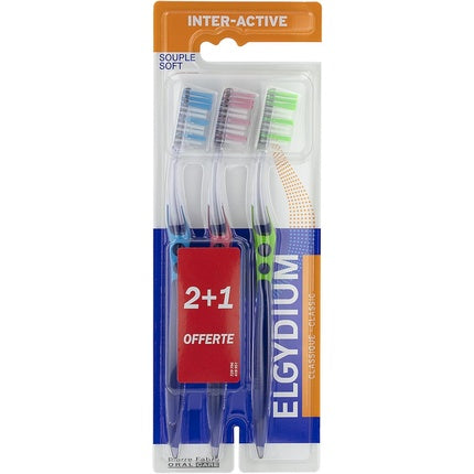 Periuță de dinți Elgydium Inter-Active Soft, 3 bucăți, culori mixte