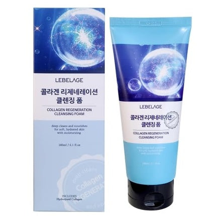 Spumă de curățare față, Lebelage, Collagen Regeneration Deep Cleansing Hydrating Foam, 180ml, albastru