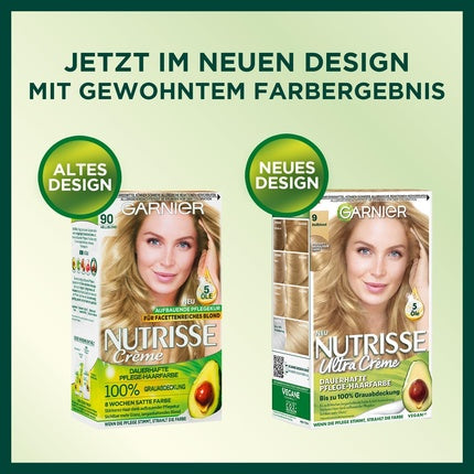 Vopsea de păr permanentă Garnier Nutrisse Amber Blonde 9.34, cu uleiuri hrănitoare, ambalaj 3 buc