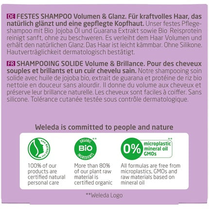 Șampon Solid Weleda, Volum & Strălucire, Jojoba + Guarana, Fără Silicoane, 50 g