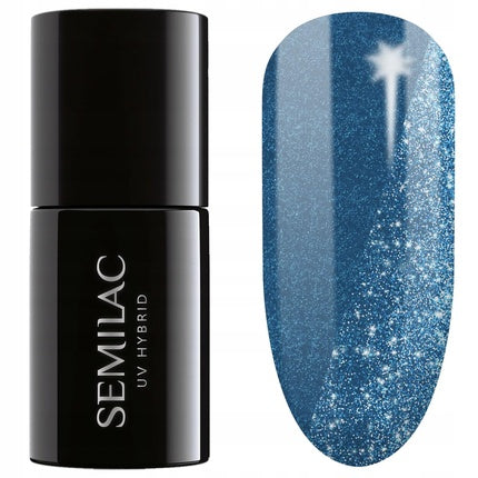 Semilac UV Nail Polish Hybrid, 409 Staying Hydrated, 7ml, Albastru cu sclipici