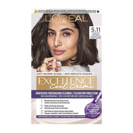 Vopsea de par permanenta, L'Oréal Paris, Excellence Cool Creams 5.11, Ultra Saten Cenusiu Deschis