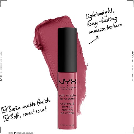 Cremă lichidă pentru buze NYX Professional Makeup Soft Matte Lip Cream Sao Paulo Bubblegum Pink, 8 ml