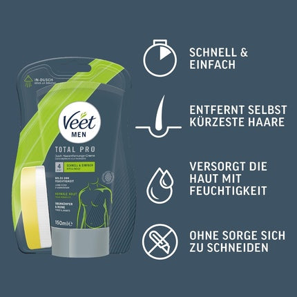 Cremă depilatoare, Veet Men, Total Pro, 150ml, normală, duș