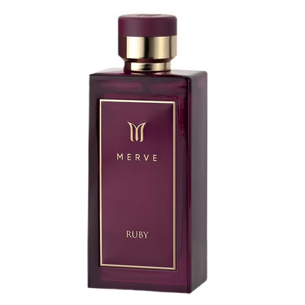 Perfum Merve Ruby, EDP Spray, 100ml, sticlă rubinie cu capac și elemente aurii
