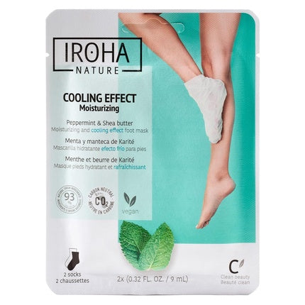 Șosete-tratament pentru picioare Iroha Nature, efect răcoritor și hidratant, mentă și unt de shea, 9 ml