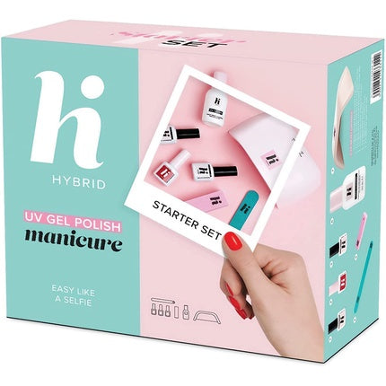 Set unghii Hi Hybrid model Ultimate, lampa UV LED 24W, ojă gel roșu clasic