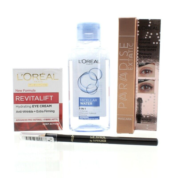 Set L'Oréal Paris Eye Look Good Beauty Fix, apă micelară + mascara + creion kohl + produs Revitalift
