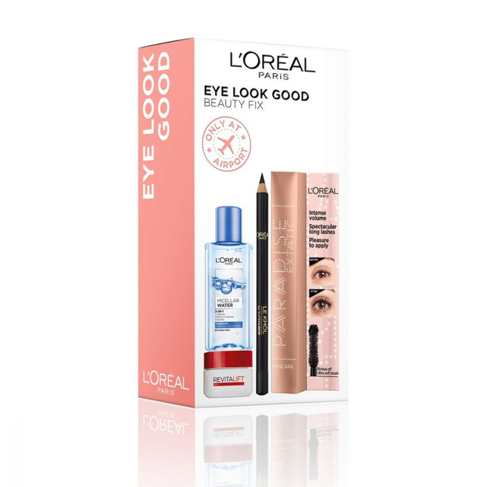 Set L'Oréal Paris Eye Look Good Beauty Fix, apă micelară + mascara + creion kohl + produs Revitalift