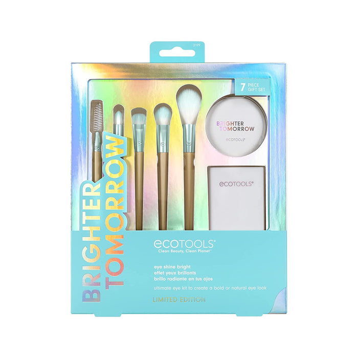 Set de pensule de machiaj EcoTools Brighter Tomorrow, 5 pensule + oglindă compactă + suport, 7 piese