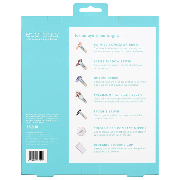 Set de pensule de machiaj EcoTools Brighter Tomorrow, 5 pensule + oglindă compactă + suport, 7 piese